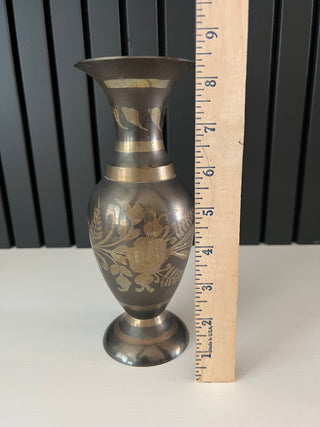 Vintage etched brass vase