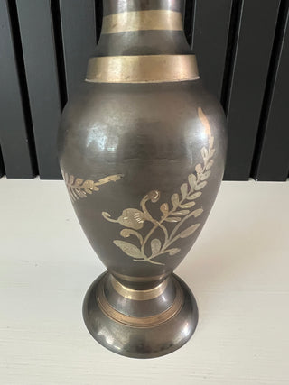 Vintage etched brass vase