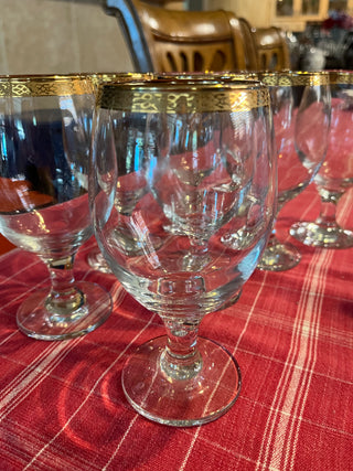 Pasabahce Versailies Circleware Crystal Turkish Gold trimmed Wine Goblet EACH