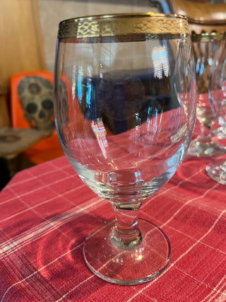 Pasabahce Versailies Circleware Crystal Turkish Gold trimmed Wine Goblet EACH