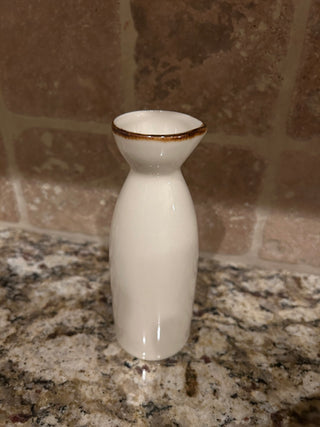 Sake 5 Piece Set, Cream with Brown Trim
