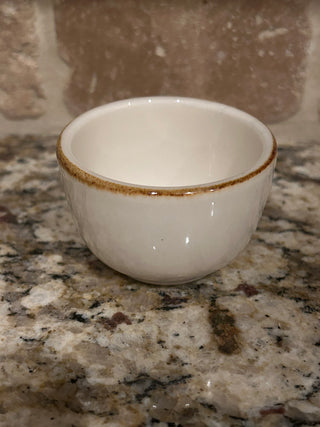Sake 5 Piece Set, Cream with Brown Trim