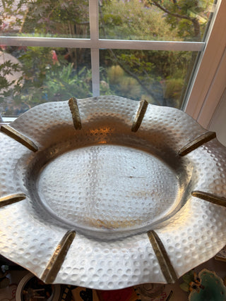 Vintage Hammered Brass Footed Centerpiece Bowl