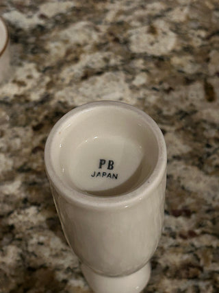 Sake 5 Piece Set, Cream with Brown Trim