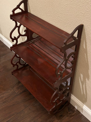 Vintage Mahogany 3-Tiered, Mirror Back Shelf