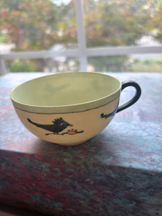 Vintage Japan Hand-Painted Porcelain Teacup Folk Art Bird