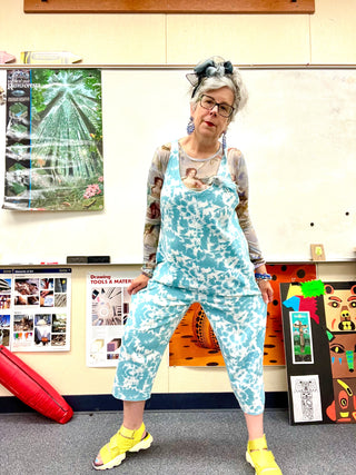 Fun knit romper tie dye blue/white
