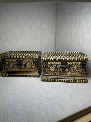 Vintage Medieval Fleur-de-Lis Wooden Treasure Chests (2) Sold Separately