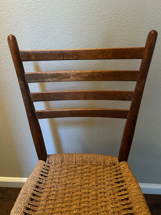 Vintage Ladder Back Side Chair with Woven Seat