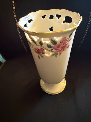 Vintage Lenox Porcelain Barrington Pink Floral With Cutouts  7" Vase VV