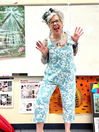 Fun knit romper tie dye blue/white