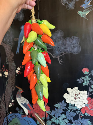Vintage Ceramic Large Hanging Jalapeño Chili Pepers Bunch on a String VV