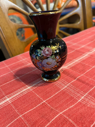 Hand Painted Miniature Porcelain Vase 24K Gold Trim