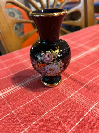 Hand Painted Miniature Porcelain Vase 24K Gold Trim