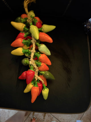 Vintage Ceramic Large Hanging Jalapeño Chili Pepers Bunch on a String VV