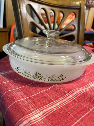 VTG Milk Glass Glasbake 8" Round Casserole Dish w/Lid
