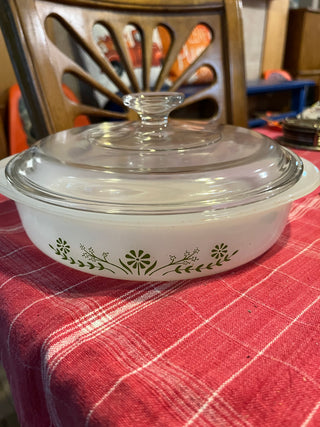 VTG Milk Glass Glasbake 8" Round Casserole Dish w/Lid