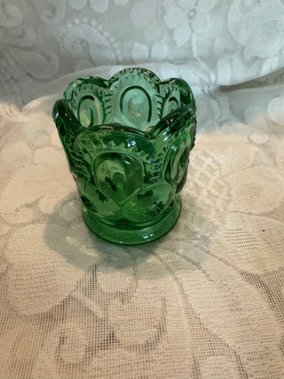 Vtg Green Glass LE Smith Moon & Stars Votive Holder