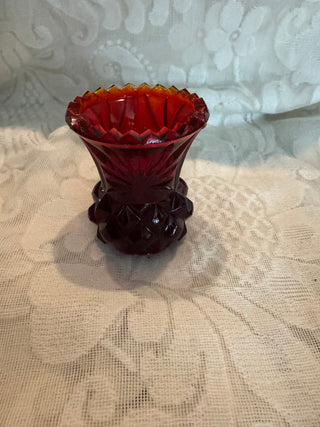Vtg Amberina Glass Starburst & Diamond Toothpick Holder