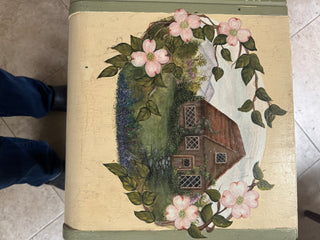 Vtg Table w/ Small Drawer Hand-Painted Scene