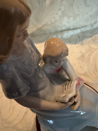 Meico Porcelain Figurine Mother Reading Book