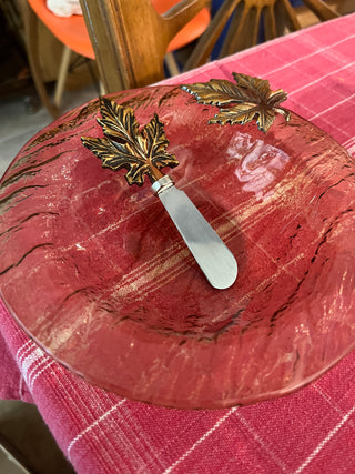 Maple Leaf Glass Dish w/Maple Leaf Spreader
