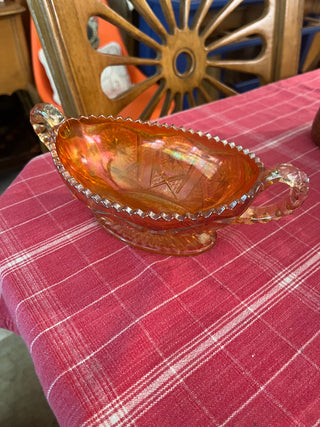 VTG Star and File Imperial Marigold Carnival Glass 2 Handle Footed Bowl