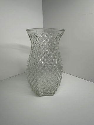 Hoosier Glass Vase 4071 Clear Diamond Point Pineapple Hexagonal 1970s MCM 5.5"
