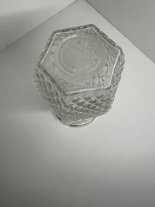 Hoosier Glass Vase 4071 Clear Diamond Point Pineapple Hexagonal 1970s MCM 5.5"
