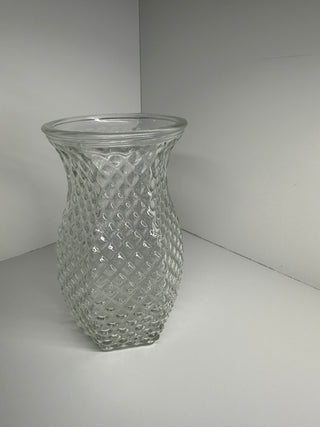 Hoosier Glass Vase 4071 Clear Diamond Point Pineapple Hexagonal 1970s MCM 5.5"