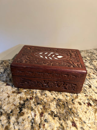 Wood Trinket Box with Shell Inlay