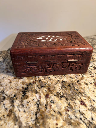 Wood Trinket Box with Shell Inlay