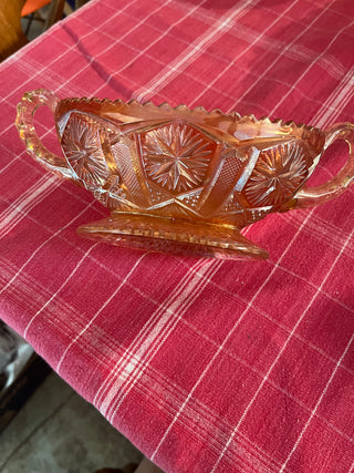 VTG Star and File Imperial Marigold Carnival Glass 2 Handle Footed Bowl
