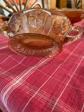 VTG Star and File Imperial Marigold Carnival Glass 2 Handle Footed Bowl