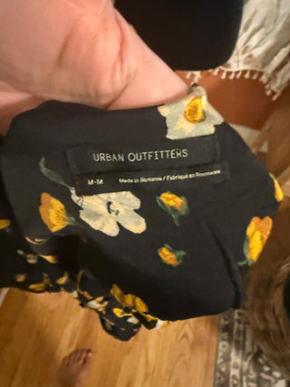 Urban Outfitters Crop Black Floral Blouse