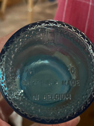 VTG Belgium Blue Glass Apothecary Jar Bubble Top  Lid