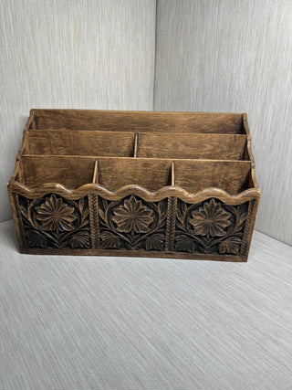 Vintage Lerner Faux Carved Wood Desk Organizer