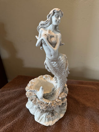 Mermaid Figurine White Resin Planter
