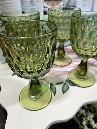 Fenton Colonial Green Thumbprint Goblet EACH
