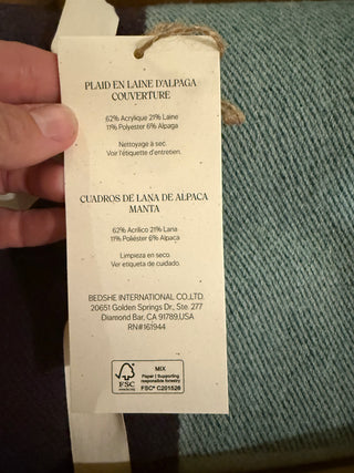 Alpaca Wool Plaid Throw Blanket