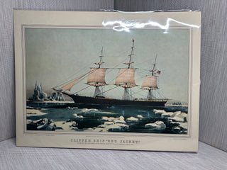 Clipper Ship Red Jacket Currier Ives Vintage Book Plate Print Mounted Wall Decor