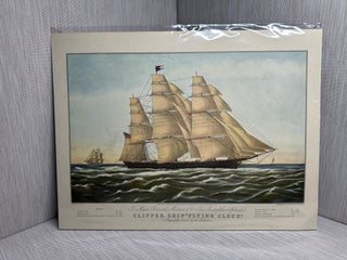 Clipper Ship Flying Cloud Currier Ives Vintage Book Plate Print Mounted Art Decor