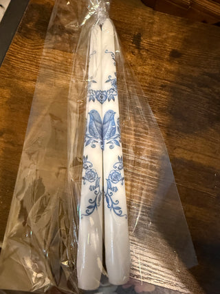 two pack tapered candle blue birds