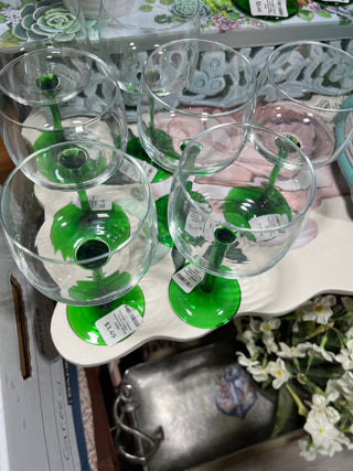 Vintage French Hock Green Stemmed Wine Glass EACH