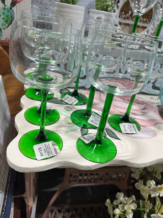 Vintage French Hock Green Stemmed Wine Glass EACH