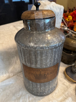 Mercury Glass Large Canister w/ Wood Lid