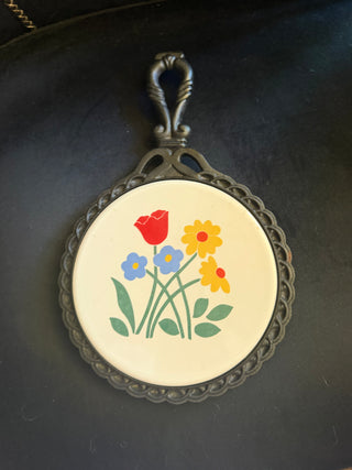 Vintage Ceramic & Metal Trivet Hot plate or wall decor VV