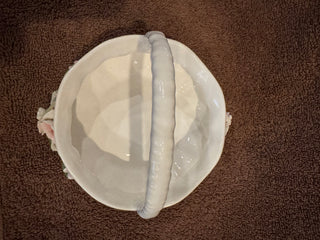 Vtg White Porcelain Basket w/ Flowers