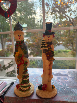 Vintage Snowman (Skinny) Pencil Candles Set 2