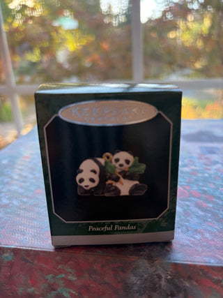 Vtg 1998 Hallmark Miniature Peaceful Pandas Ornament